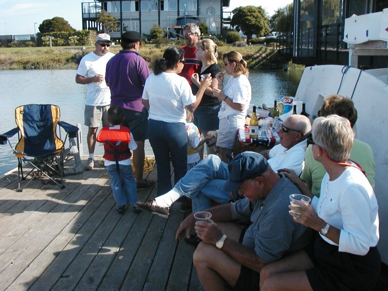 A gathering at the appetizer table